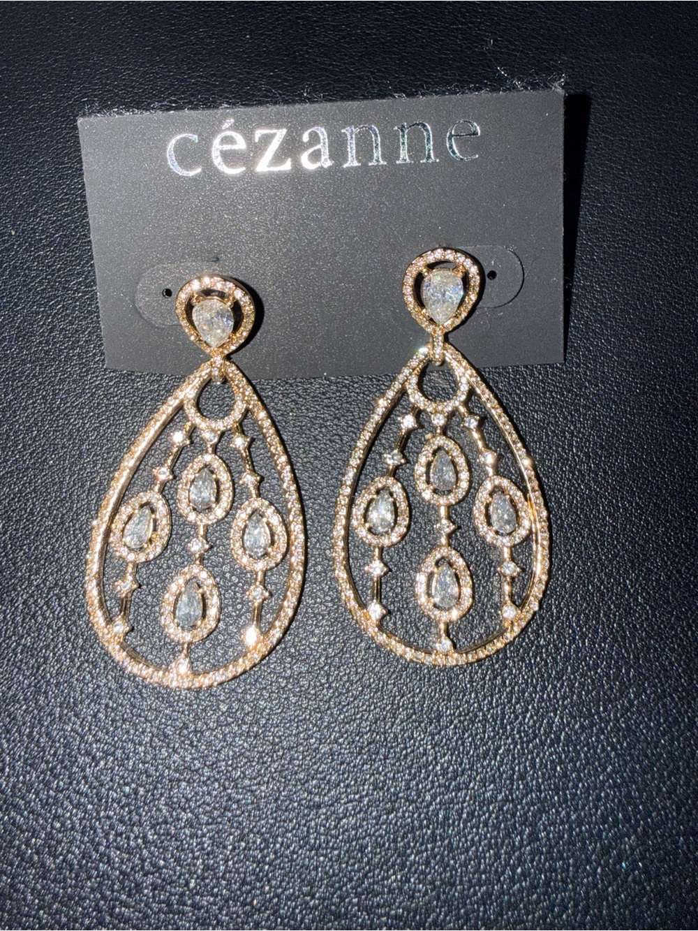 cézanne Rose Gold Teardrop Filigree Crystal Dangle Earrings